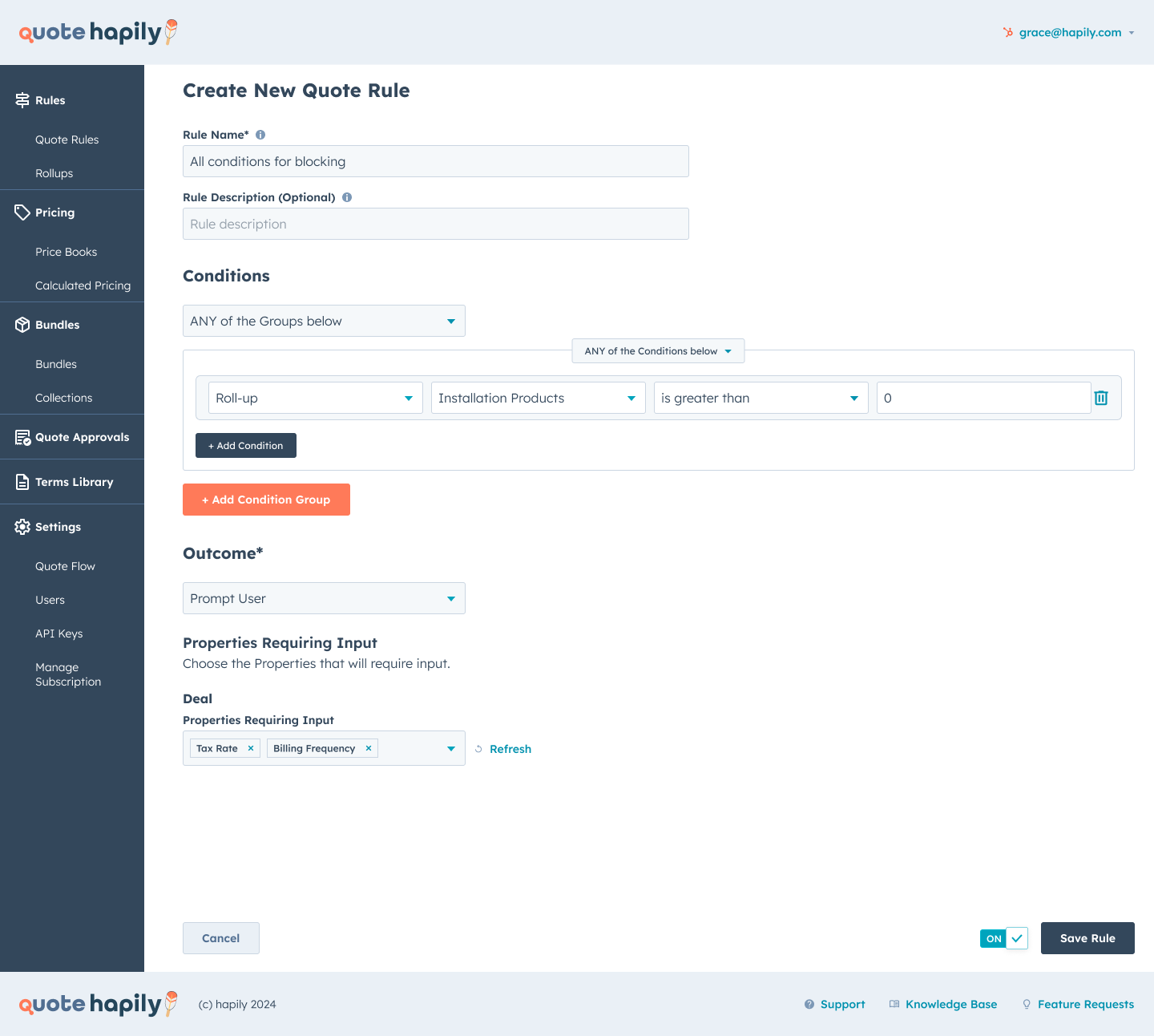 Capture Crucial Info Before the Quote: Using Prompt User Rules in quote•hapily